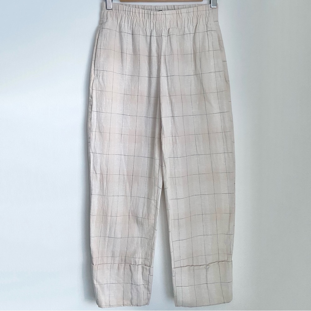 Zara Cropped Mid-Rise Linen Pants in Beige